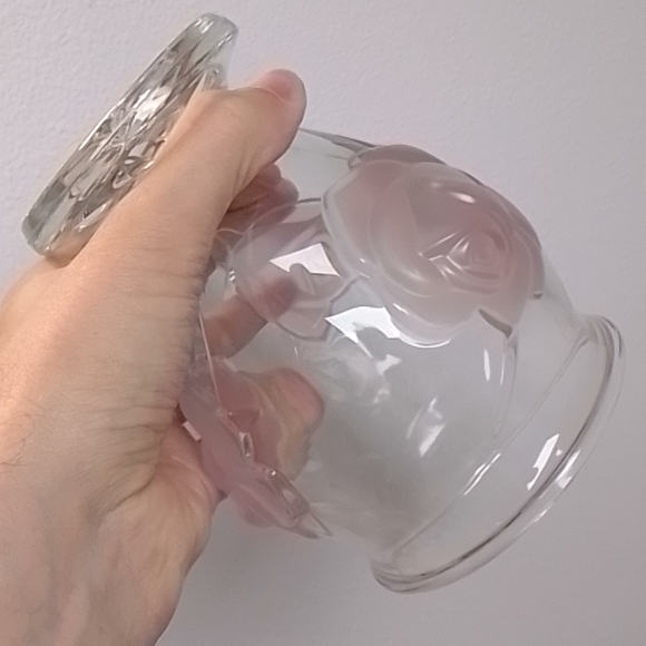 Teleflora Glass Made In France Clear Pink Frosted Raised Roses 6" Footed Vase - Picture 6 of 8